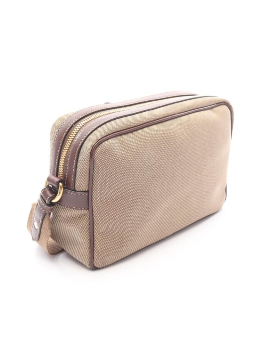 Prada Shoulder Bag Logo Jacquard Beige Canvas Leather Ribbon - Picture 2 of 6